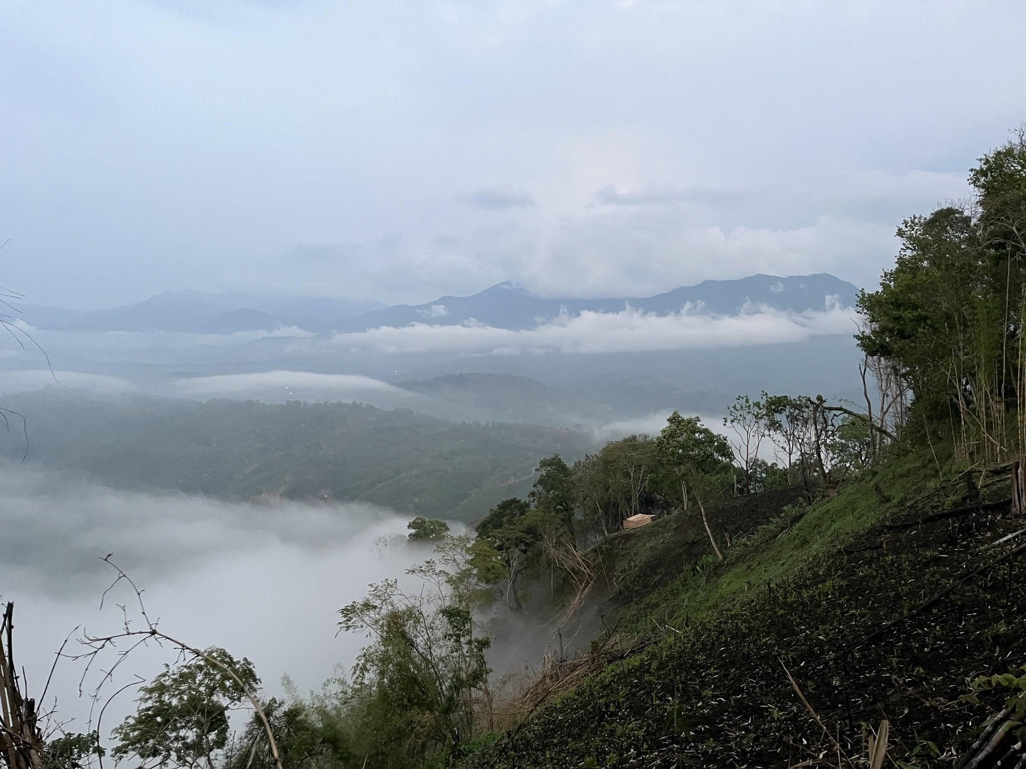 Wooden viewing deck over the hills